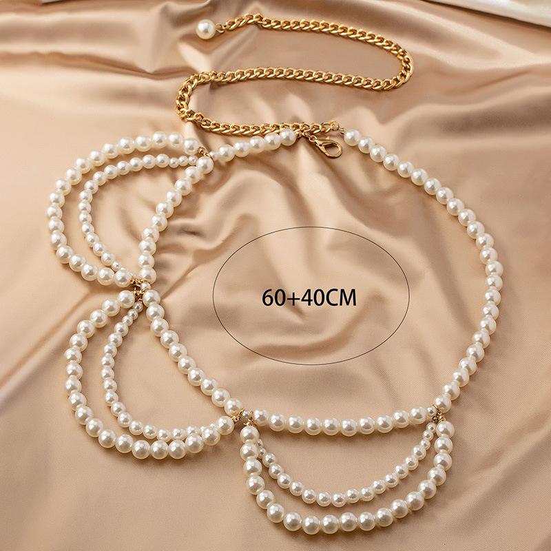 New Fashion Waistband Jewelry Versatile Elegant Handmade Imitation Pearl Beaded Waist Chain For Women Dress Accessories