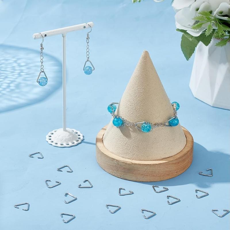 600 Pieces Stainless Steel Triangles Bails Open Rings Connectors for Handmade Earrings Bracelets and Necklaces Set