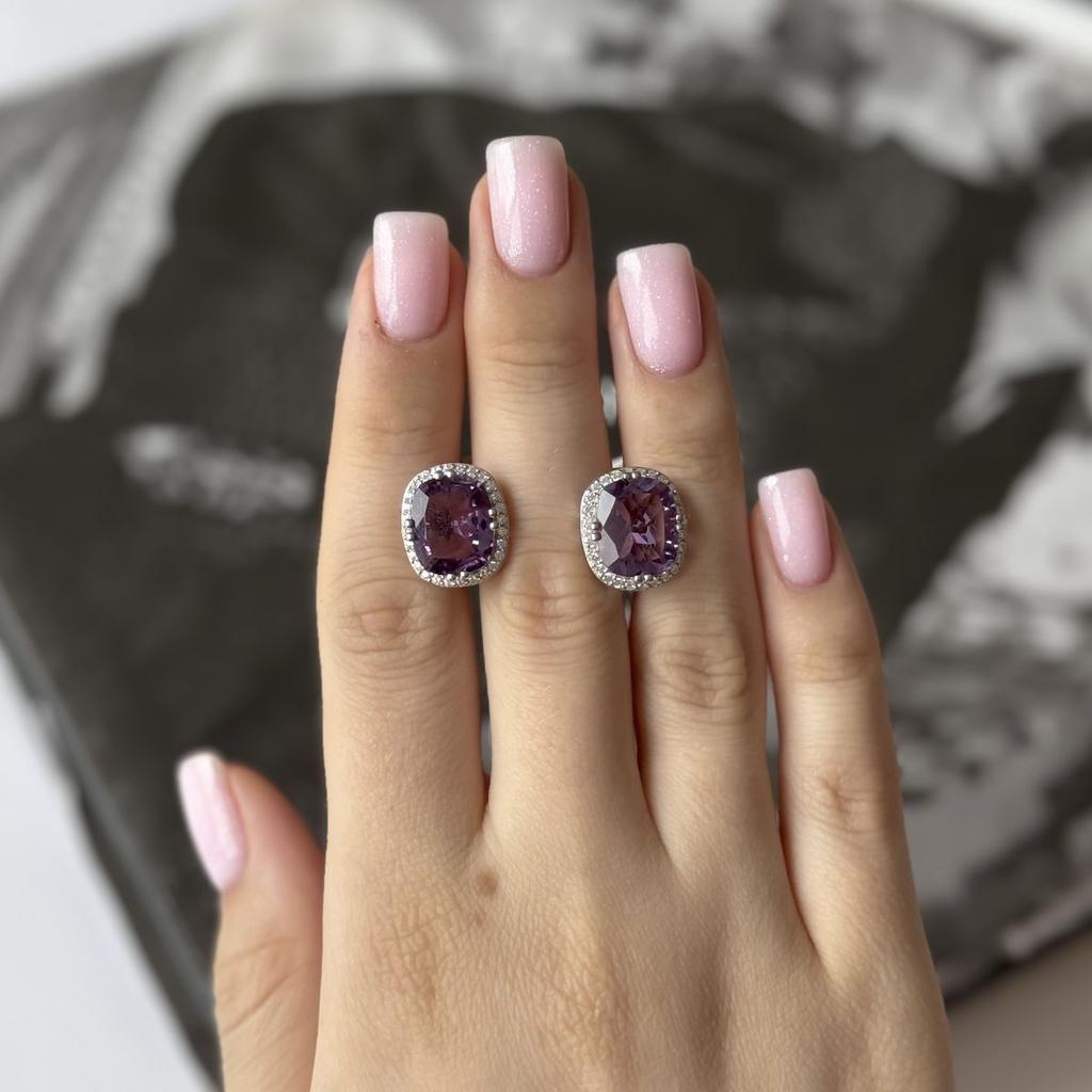 Stříbrné náušnice s přírodním ametystem 9.015ct (2157731)