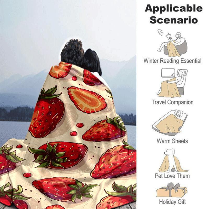 1pc Strawberry Printing Lightweight Flannel Blanket, Comfortable and Warm Blanket, for Camping Sofa Bed and Couch Office, Suitable for Gift B