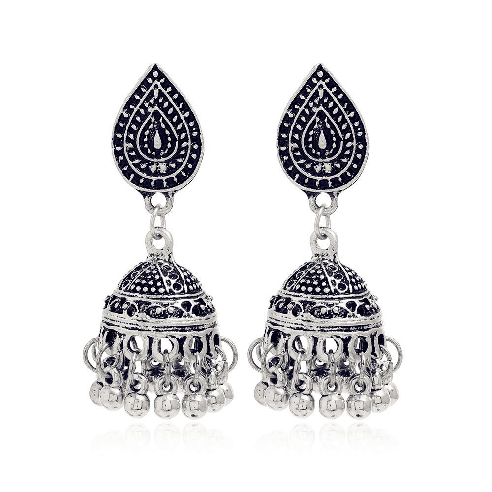 Bohemian Ethnic Carved Retro Pattern Creative Bell Earrings, Exaggerated Personality Ethnic Style Earrings