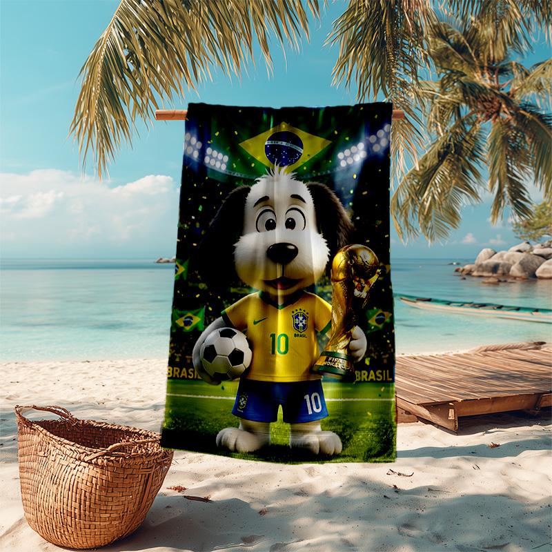 1pc Brazilian Soccer Mascot Trophy Cartoon Quick Dry Microfiber Bath Towel for Swimming Surfing Camping Unisex Holiday. SJT720127