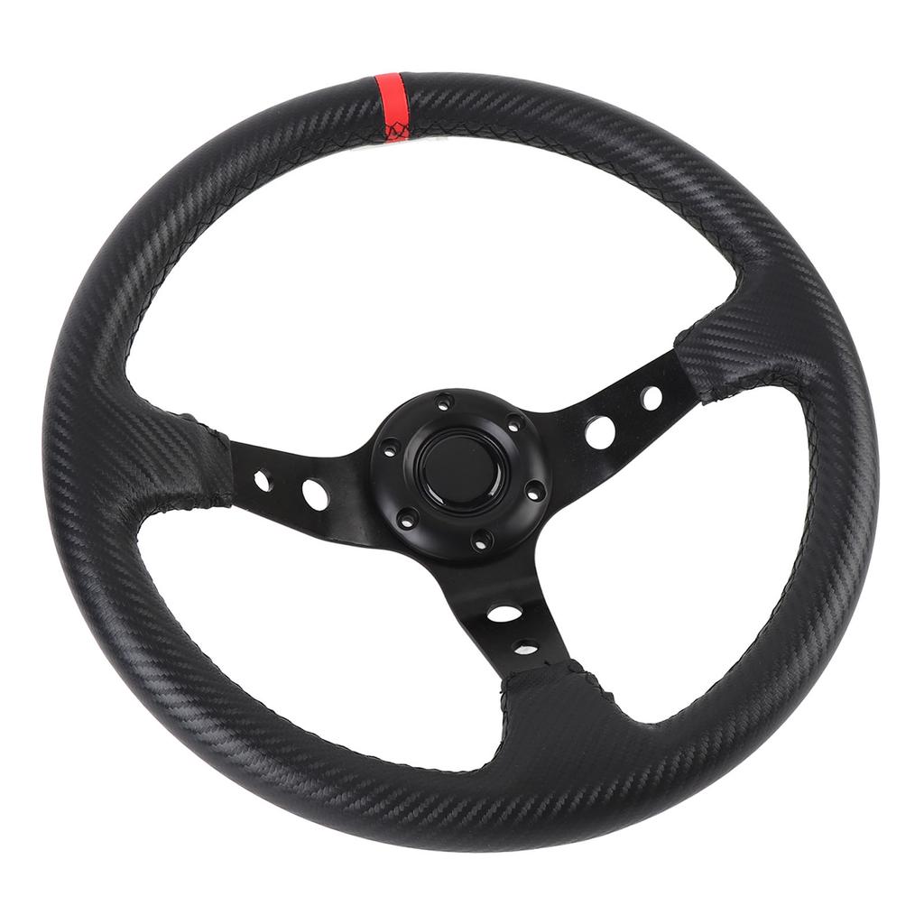 14in Car Racing Steering Wheel PVC Aluminum Universal Carbon Fiber Look Sport Steering Wheel with Horn Button for 6
