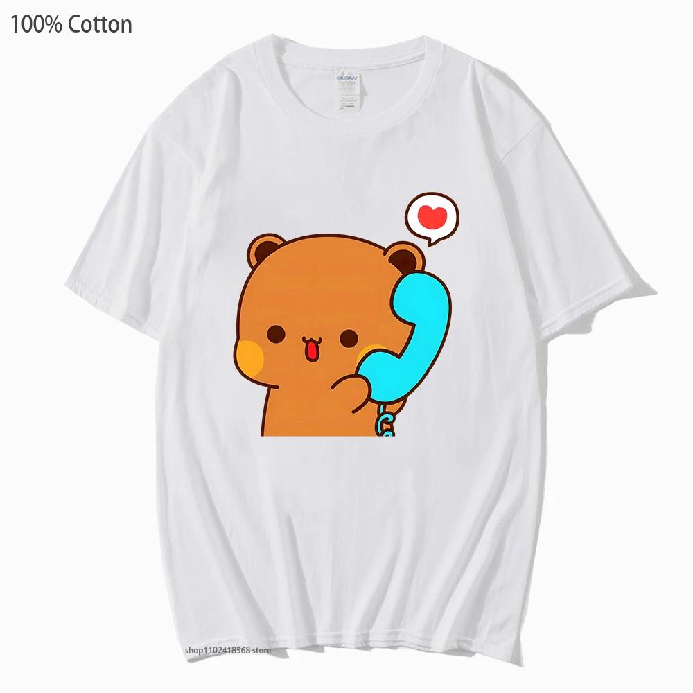 Couple T-Shirts Bubu Is Making A Call with Dudu Tshirt Cotton Clothes Women Panda and Brownie Bear Graphic Tops