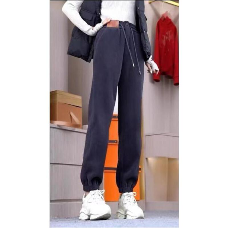 New Autumn and Cold Season Style Tying Casual Harem Pants Chenille Plush Velvet Thickened Pants for Women