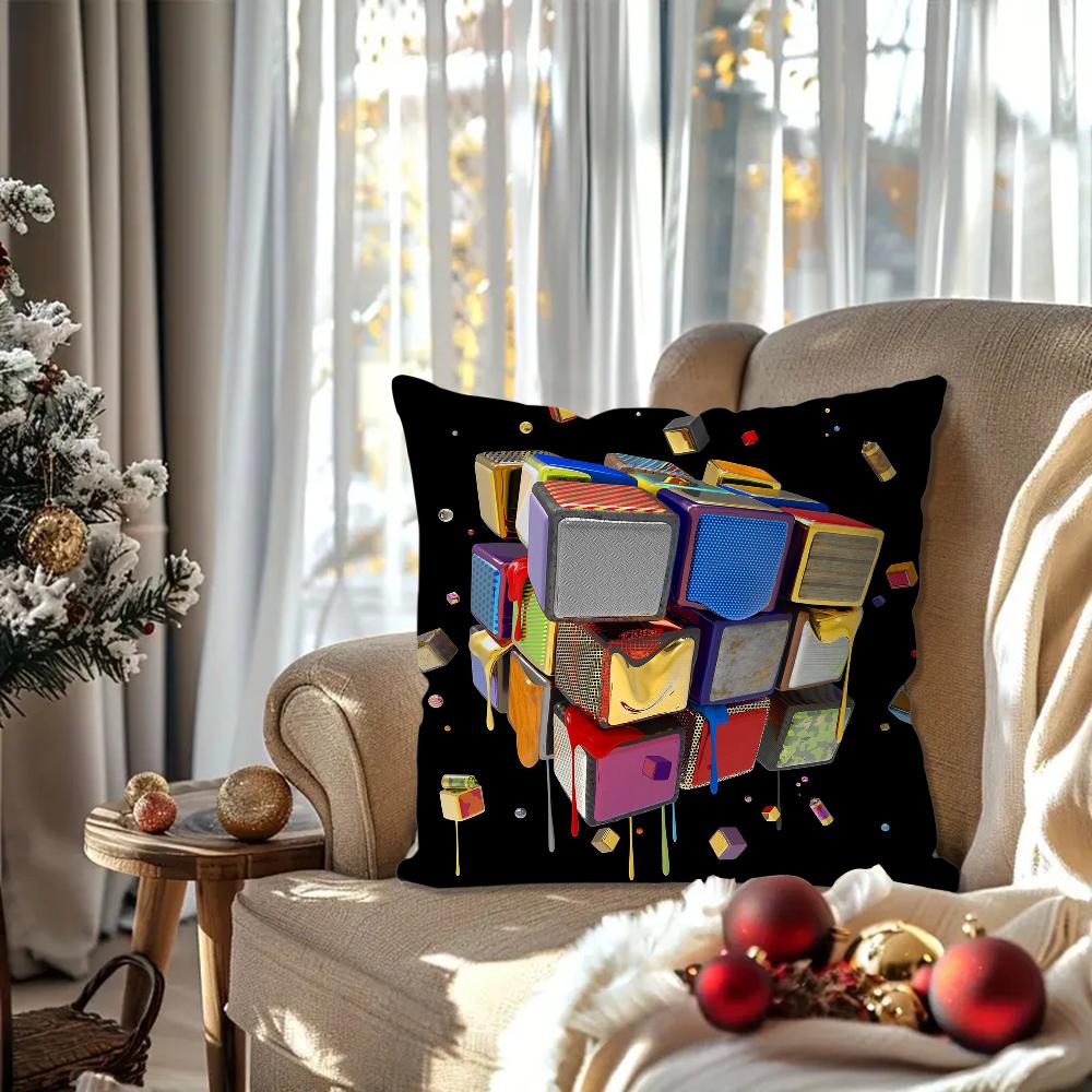 Rubiks Cube Pillow Case Square Pillow Bedroom Sofa Leisure Comfort Cushion Car Living Room Home Decoration 40X40