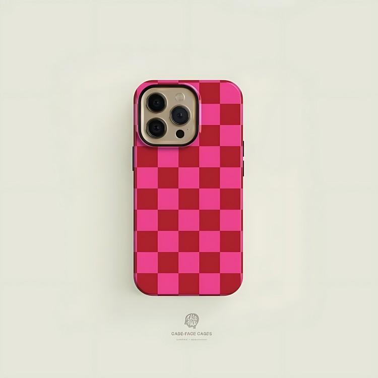 

Клетчатый Розово-Красный Чехол для Телефона для iPhone 17 17e 16e 16 15 14 13 12 11 X XS XR XSMAX 7 8 Air Pro Max Plus Двухслойная Задняя Крышка iPhone 11