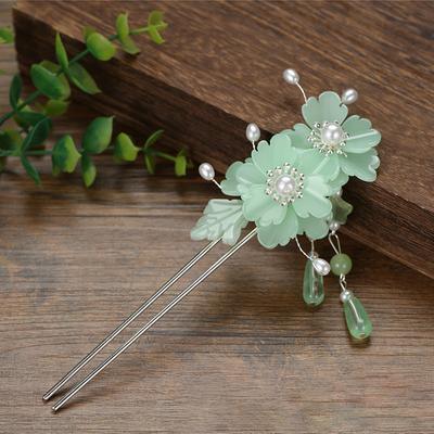 Retro Traditional Flowers  Simulated Pearls Long Tassel Hairpins Hair Stick Clips Chinese Bride Hair Accessories