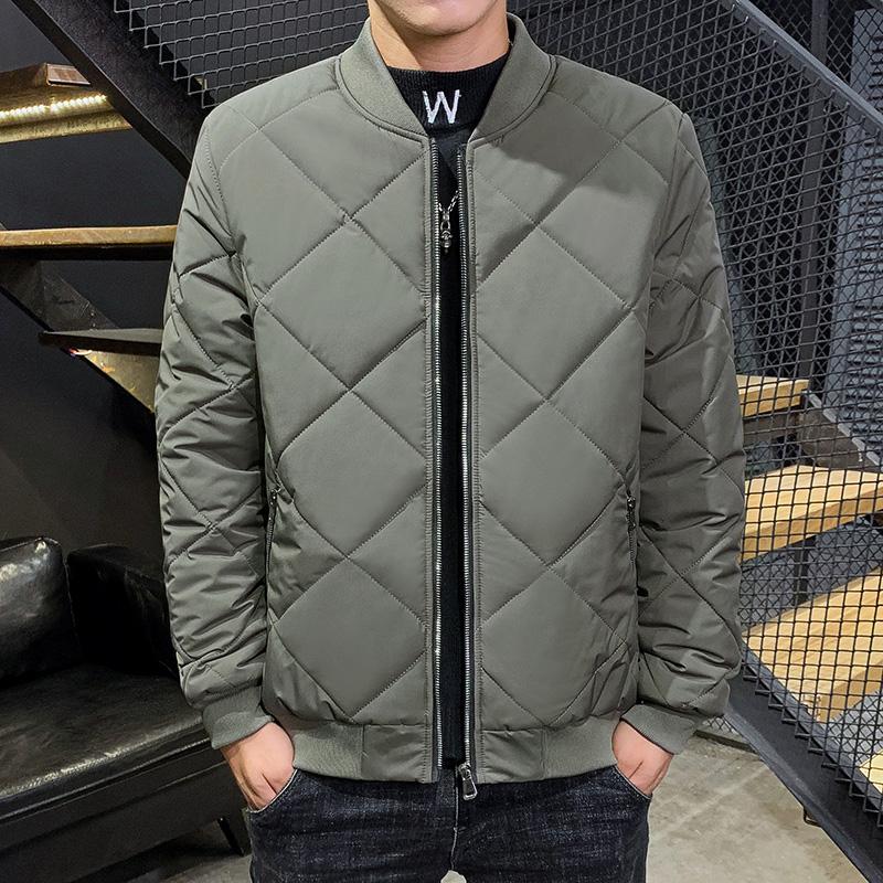 Autumn and winter new cotton jacket men's cotton clothes baseball collar cotton jacket diamond plaid men's plush jacket