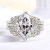 Huitan Marquise Cubic Zirconia Rings Set for Women 2-pieces Crystal Rings Luxury Trendy Wedding Band Accessories Modern Zircon