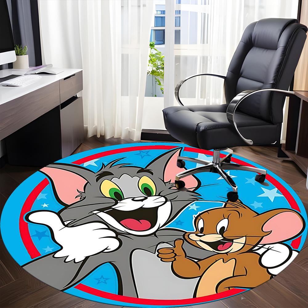 1pc Tom Jerry Office Round Area Rug, Indoor Mat Suitable For Office, Under Office Chairs Bedroom Living Room Home Decor, Room Deco