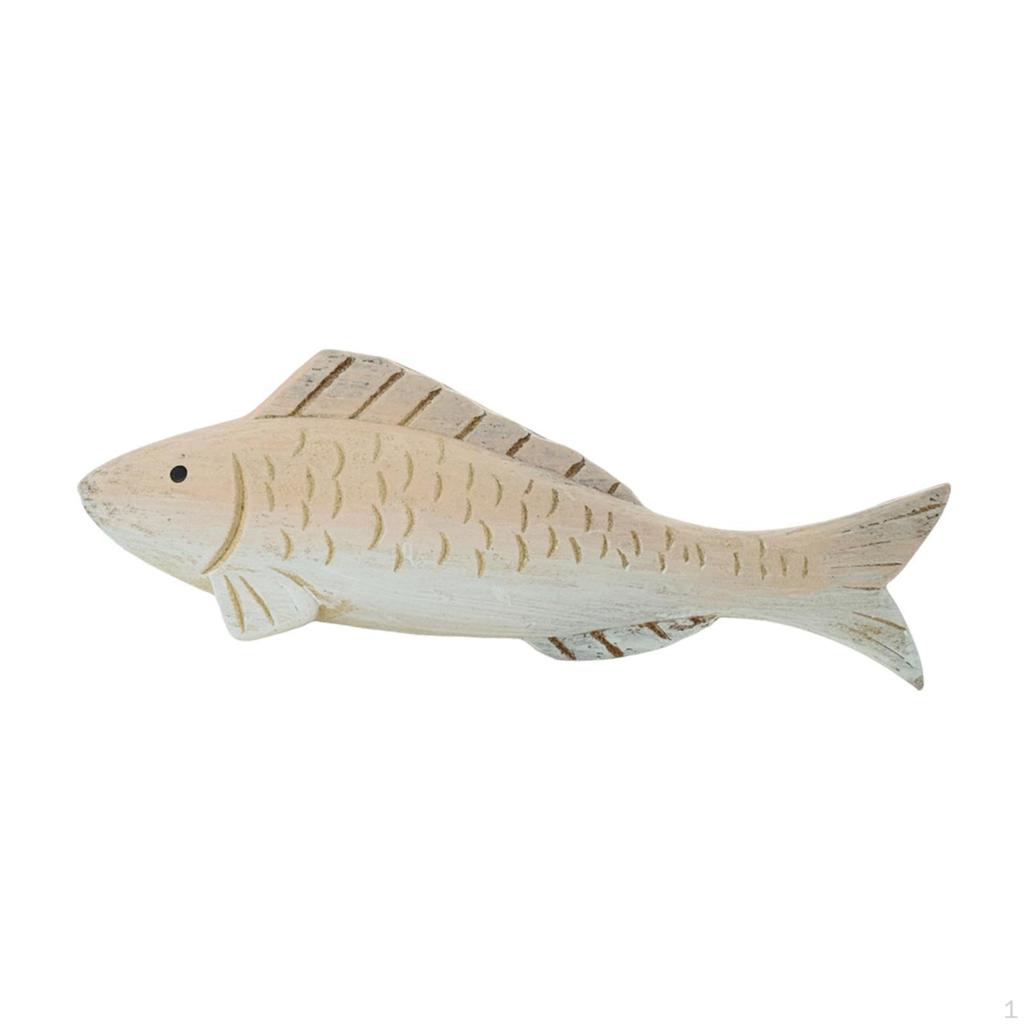 Fish Statue Wooden Figurine Crafts Beach Lover Tabletop Ornament for Restaurant Living Room