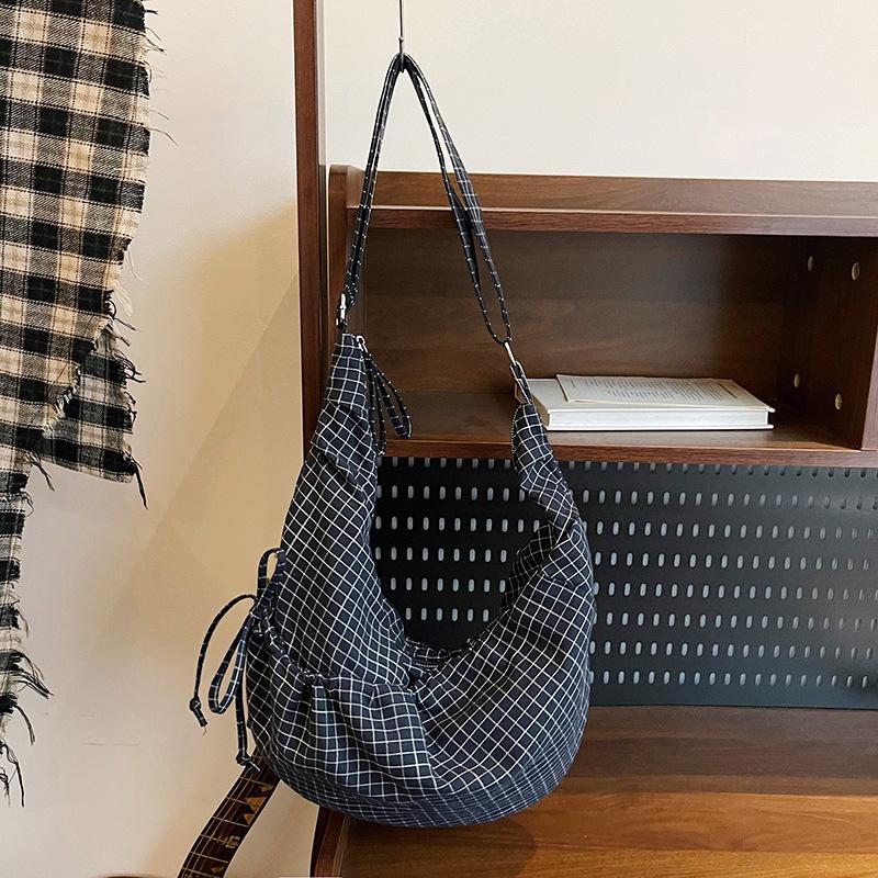 Women's 2025 Korean Style Plaid Canvas Bag - Large Capacity Shoulder & Crossbody Dumpling Bag