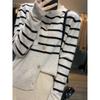 Women's Slimming Cashmere Cardigan - Color Block Stripes, Round Neck, Loose Fit