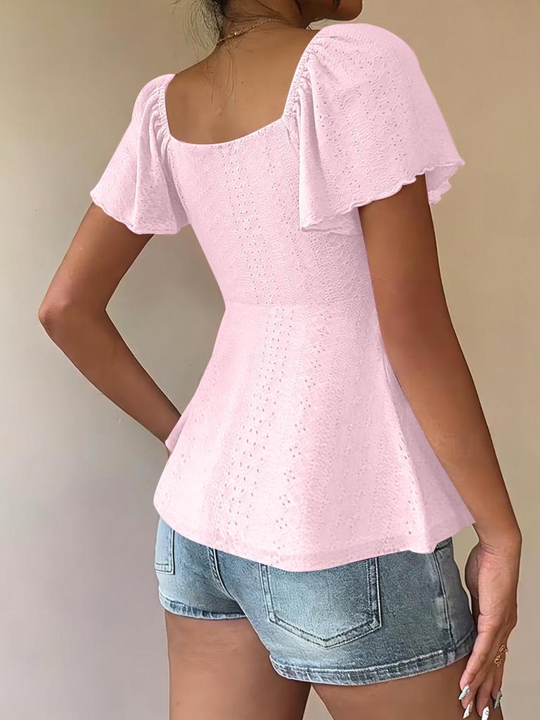 2026 Summer V-neck Drawstring Waist Sexy Short Sleeve Plain T-shirt for Women