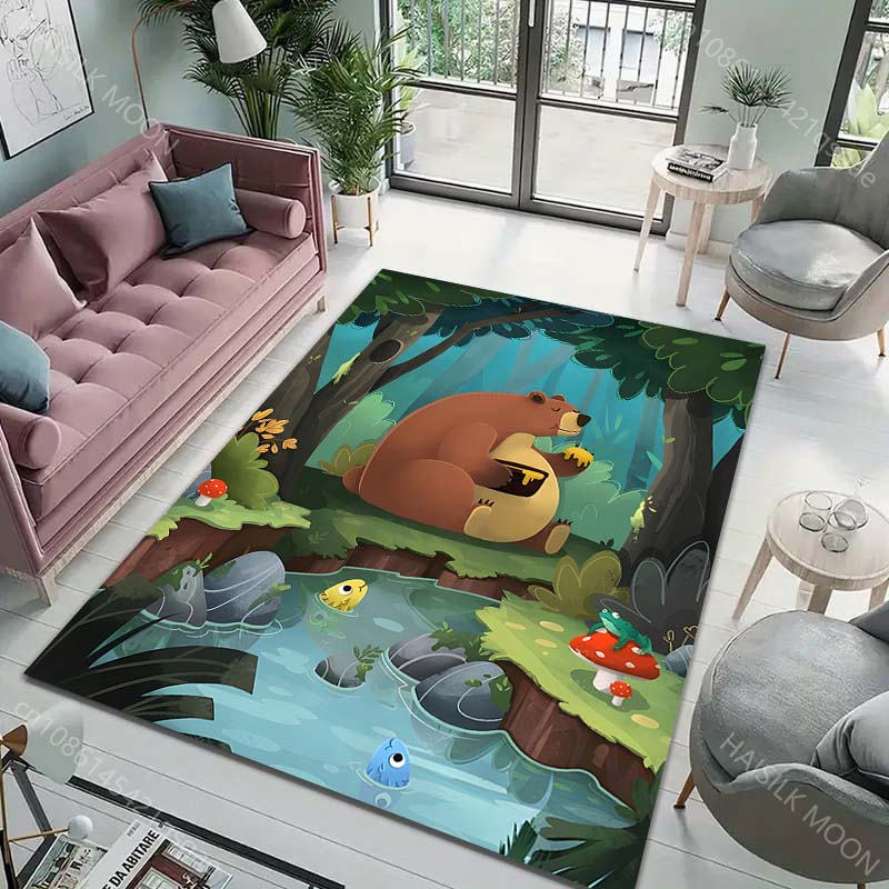 Forest Bear Cartoon Printed Carpet for Living Room Bedroom Sofa Home Decoration Non-slip Floor Mat Modern Rugs Fast Shipping