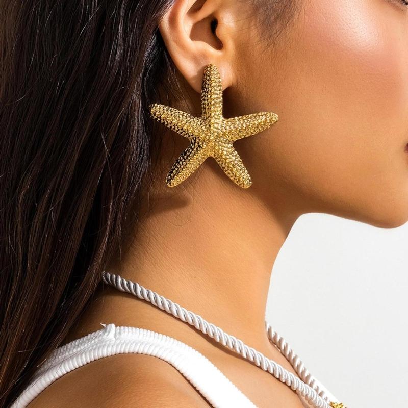 Fashion Starfish Pendant Necklace Earrings Beach Clavicle Chain Simple Choker Earrings Jewelry Braided Rope Neck Chain