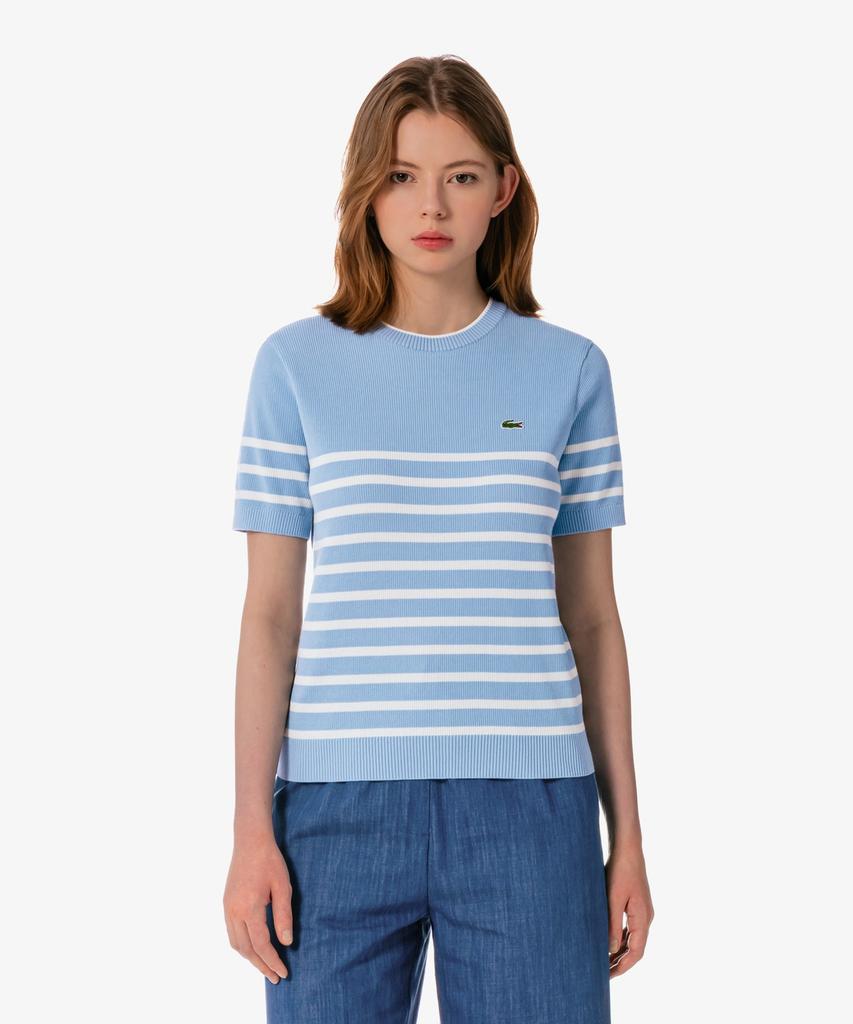 LACOSTE Women'S Striped Short Sleeve Sweater Af415E-56G Aey