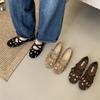 Novelty Suede Embroidery Ballet Flats Women Fashion Round Toe Soft Sole Elegant Mary Jane Shoes Comfort Outdoor  Shoes