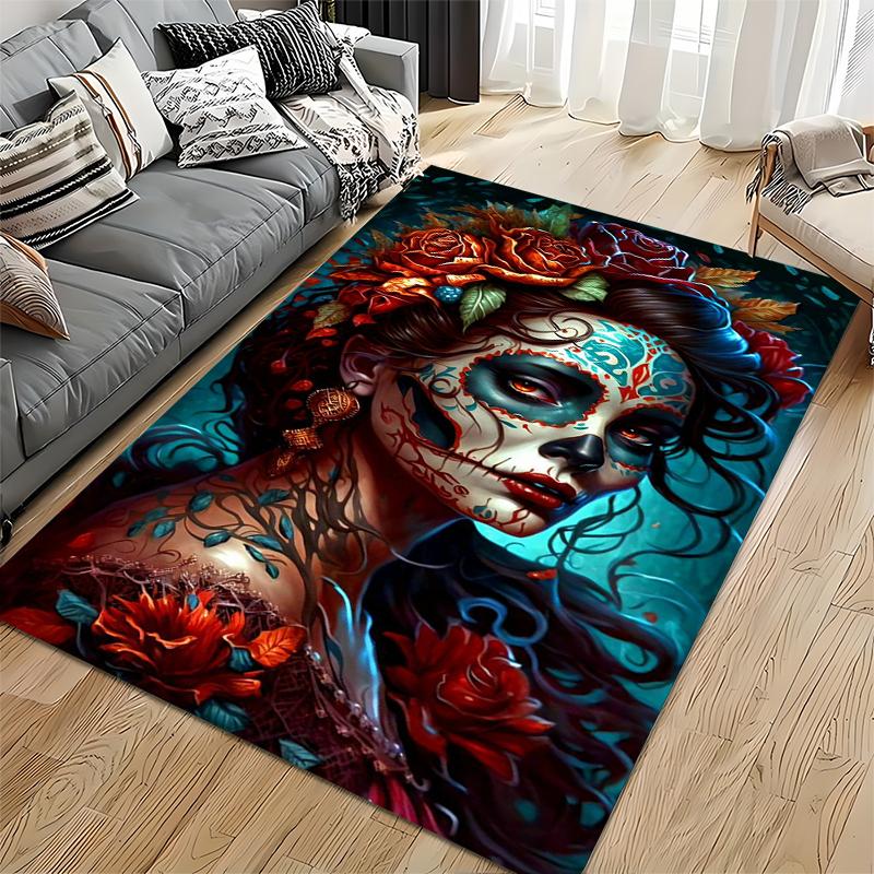 Elegant Day of the Dead Portrait Rug Non-slip Rug Suitable for Living Room and Bedroom Sofas.