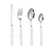 4Pcs Gold Dinnerware Set Stainless Steel Cutlery Knife Tea Fork Coffee Spoon Pearl Ceramic Handle Flatware Utensils for Kitchen