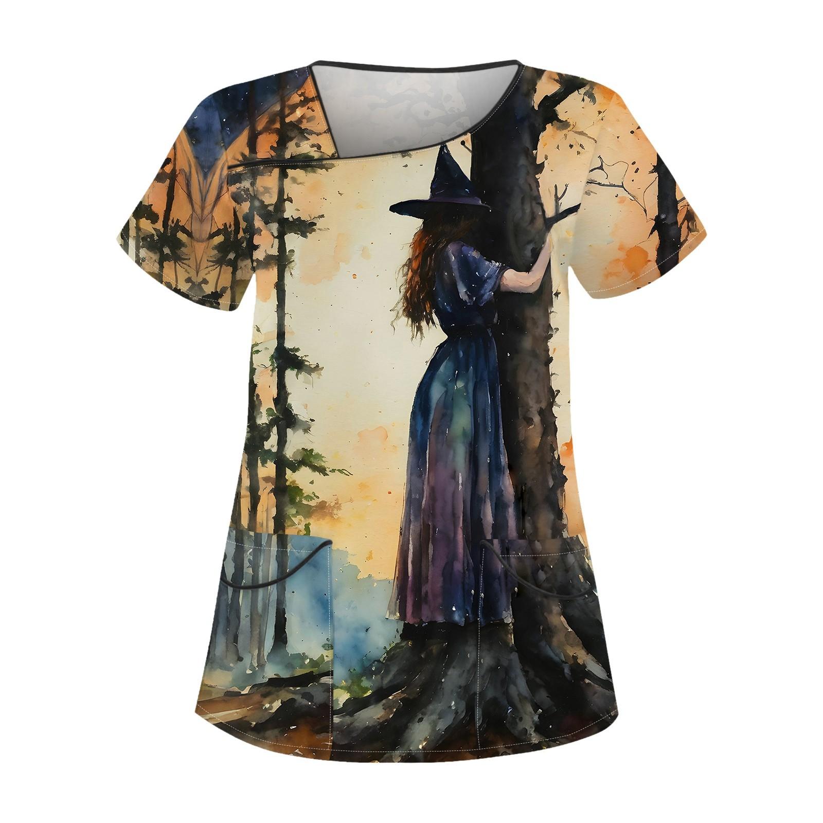 

Женская рабочая одежда с принтом на Хэллоуин, косым воротником и двухслойными карманами, базовые топы, пуловер XL жёлтый