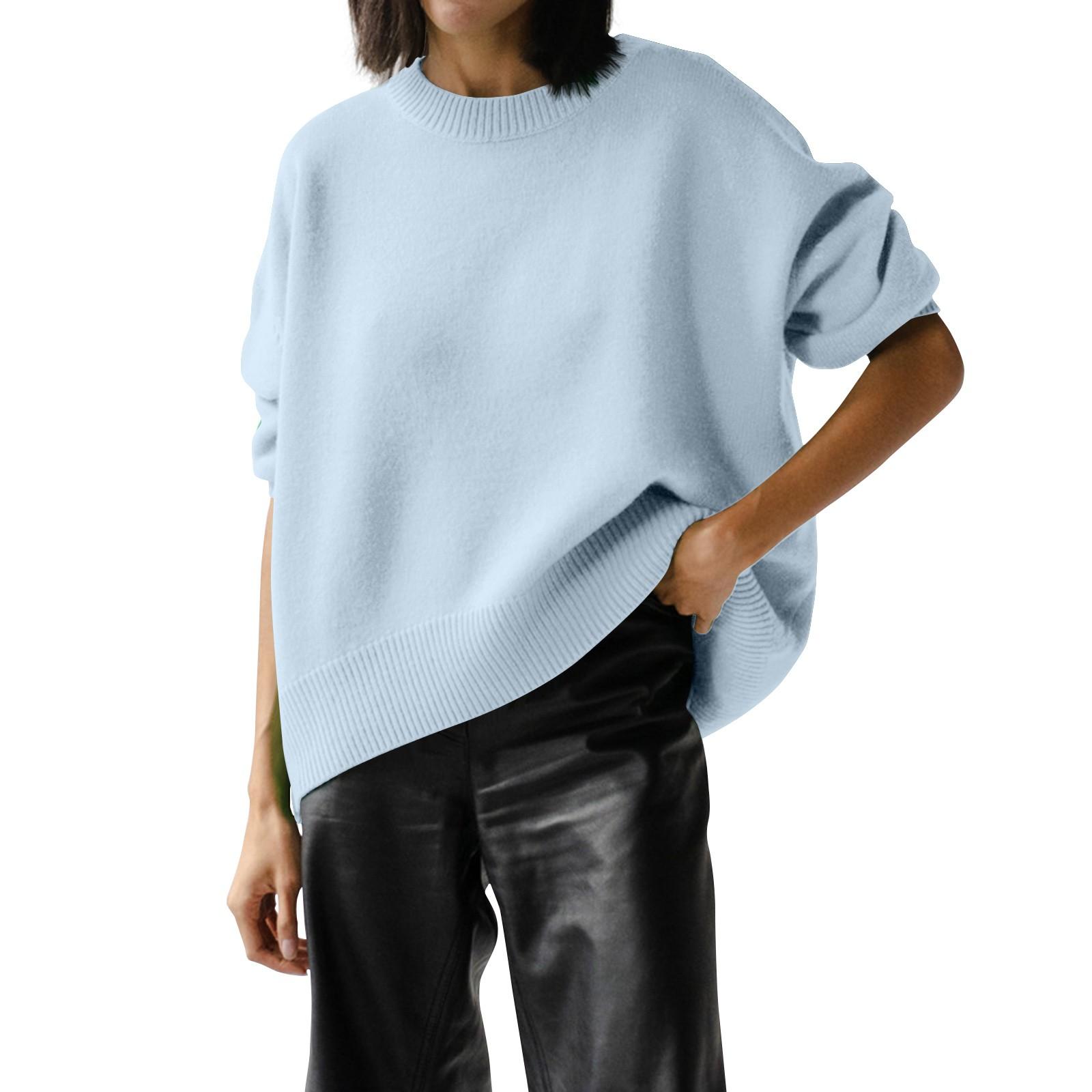 

Женский модный свободный свитер с круглым вырезом и длинным рукавом, однотонный повседневный свитер S