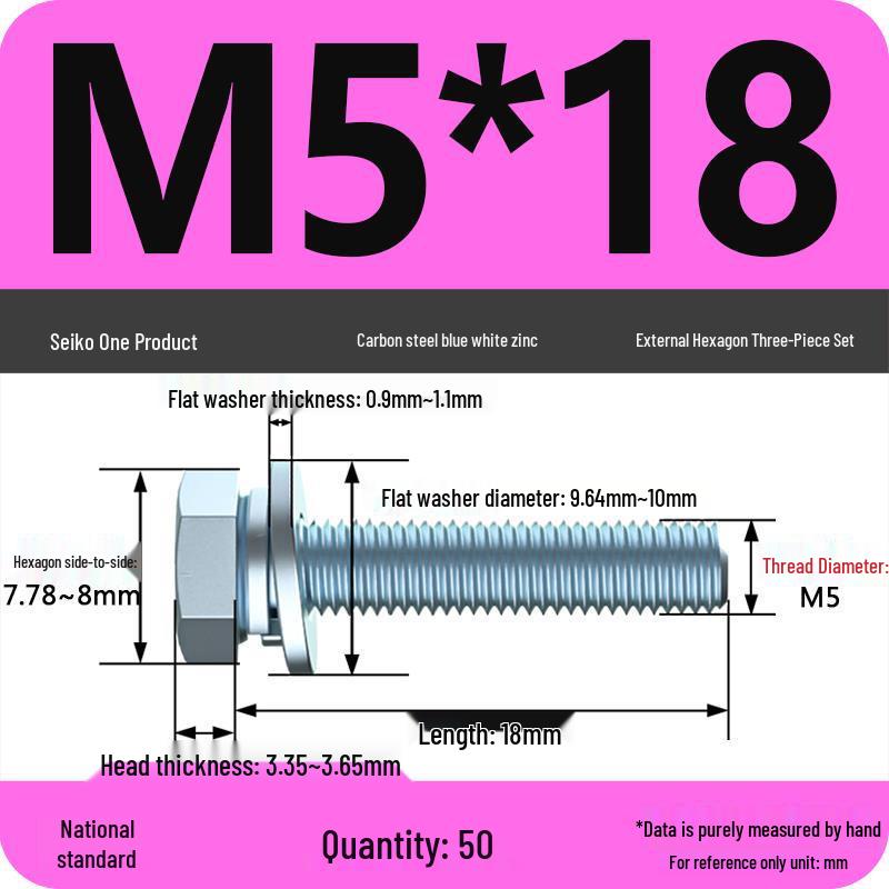 Grade 8.8 Galvanized Hex Bolt Set: Includes Hex Bolt, Spring Washer, Flat Washer (Sizes: M4, M5, M6, M8, M10, M12)