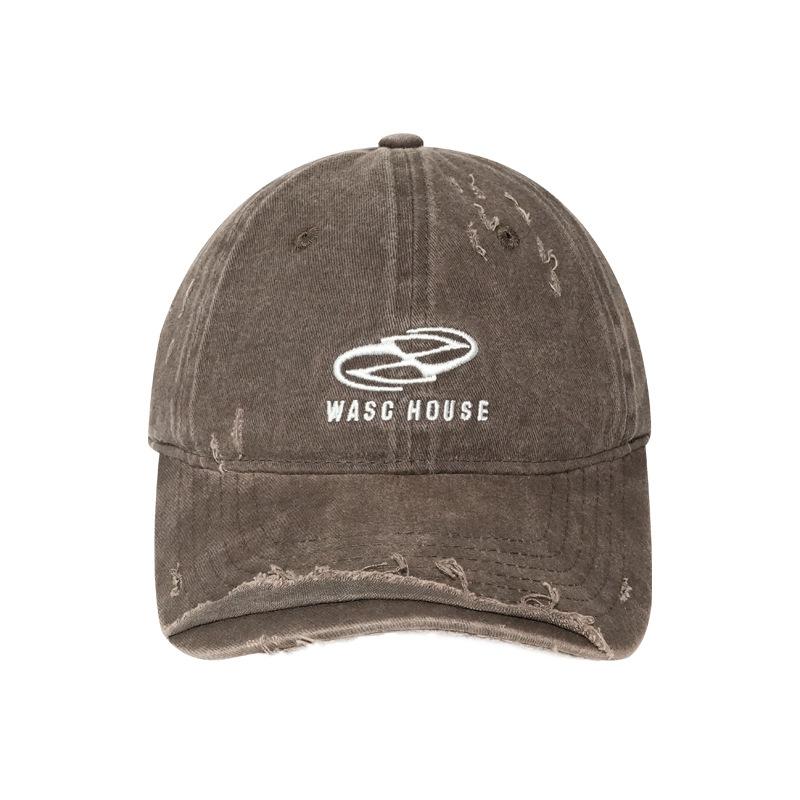 Hat Men's Street Old Ripped Denim Baseball Cap Women's Trend Brand Letter Embroidery Cap Big Head Circumference