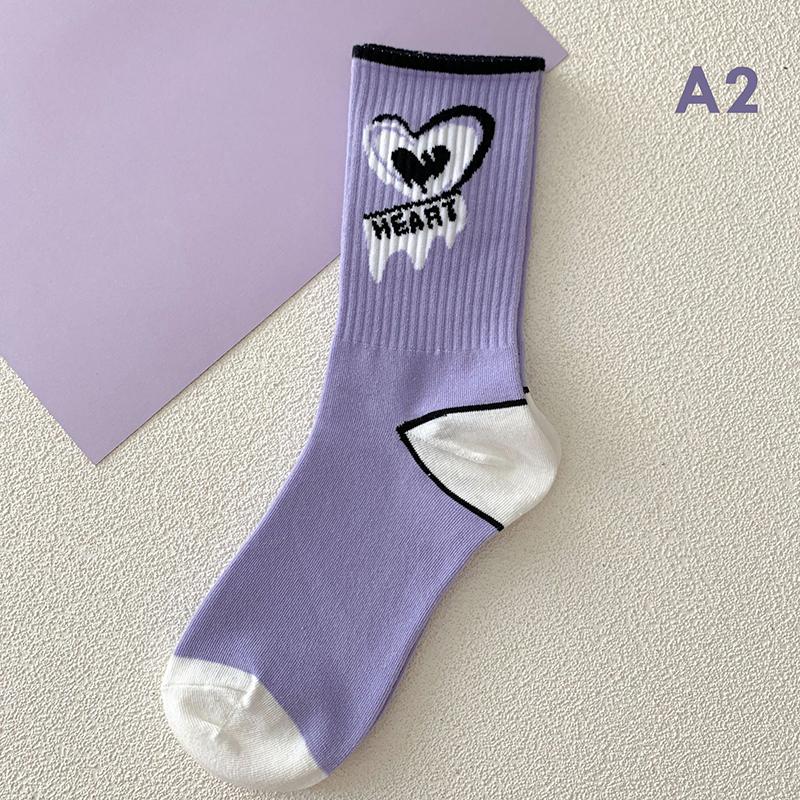 1Pair Purple Lovely Socks Children'S Women'S Warm Cotton Socks Medium Tube Autumn