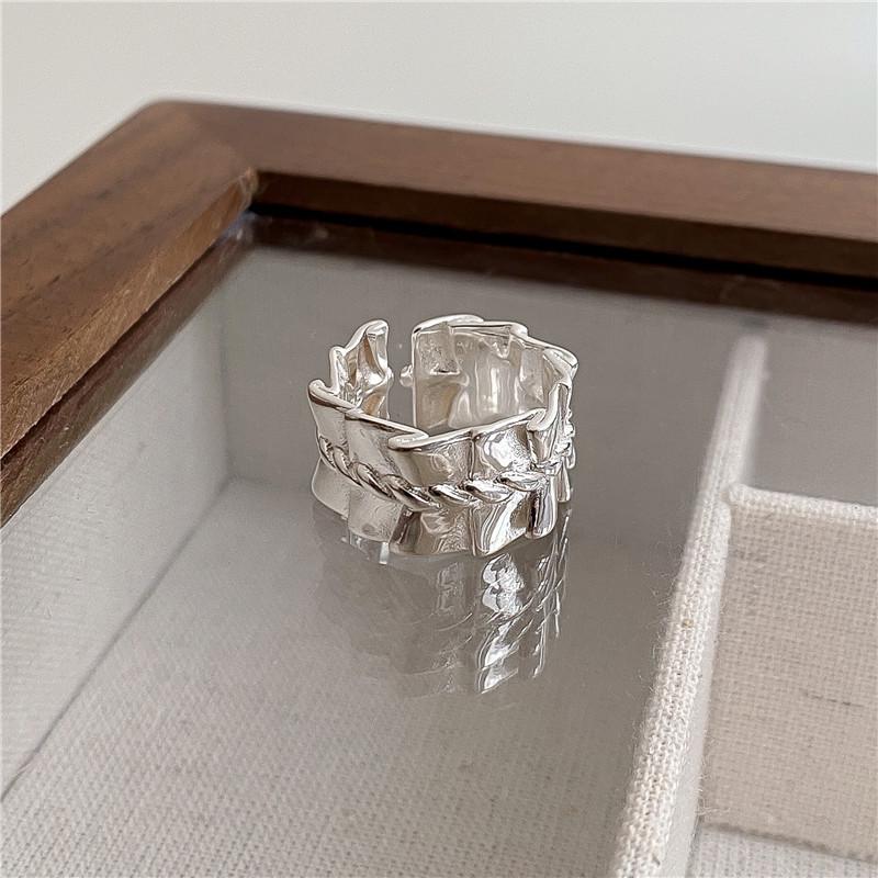 Yin Taifei Silver Twist Weave Openable Ring: Fashionable Hip Hop Design for Women and Men Open Adjustable