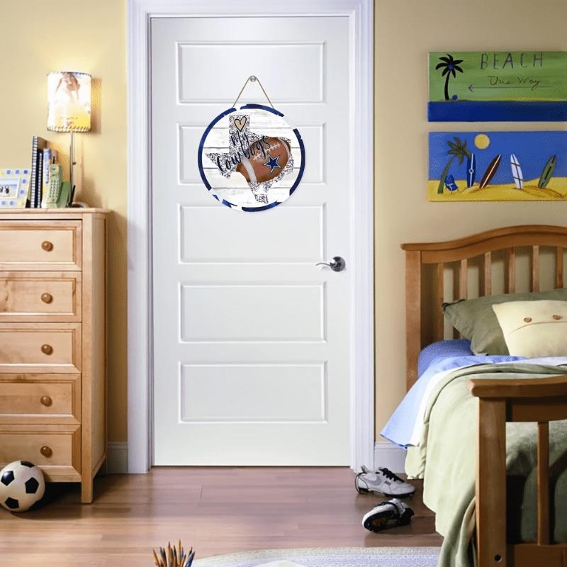 American Football Round Wooden Sign, home Room Holiday Festivals Front Sence Door Wall Hangng Art Sign Decor, Gift for Rugby Fans