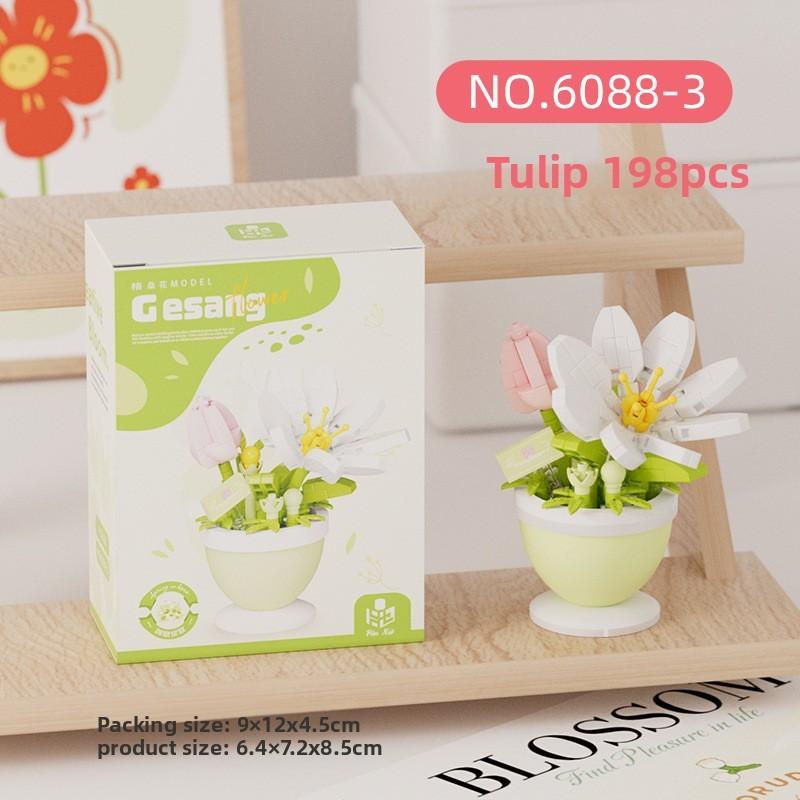 Rose Tulipa Plastic Plant Pot Building Block Kit For Girls Craft And Decor Home