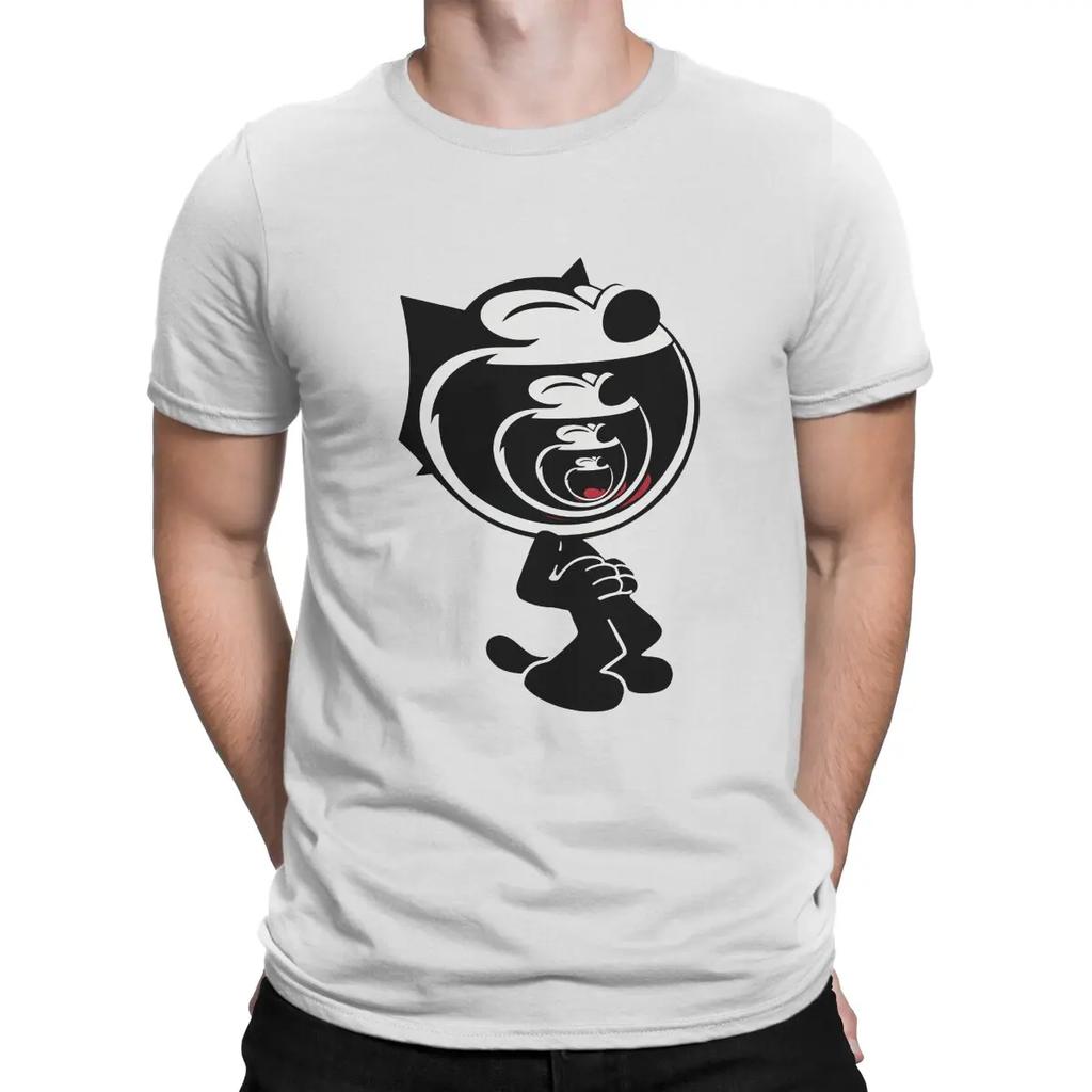 Laugh T-Shirts Men F-Felix The Cat Cartoon Vintage 100% Cotton Tee Shirt Round Collar Short Sleeve T Shirts Printed Clothes