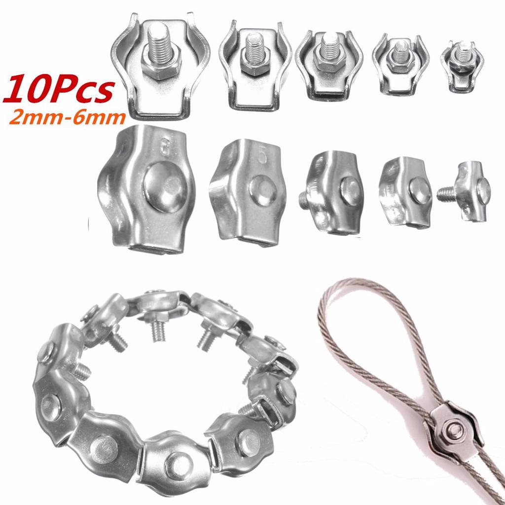 VVU 10Pcs Stainless Steel Wire Rope Simple Clip Grips Cable Clamps Caliper 2/4/6/ VVU 10Pcs Stainless Steel Wire Rope Simple Clip Grips Cable Clamps Caliper 2/4/6/