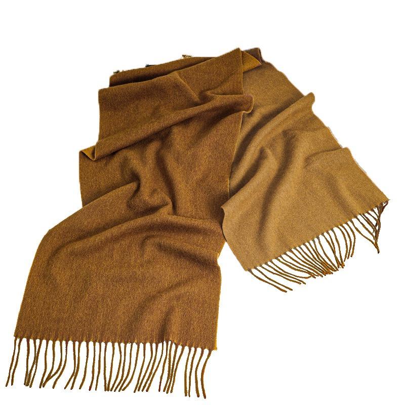 Autumn and winter double-sided two-color 100 wool narrow scarf women's high-end light luxury thermal scarf air conditioner shawl outside