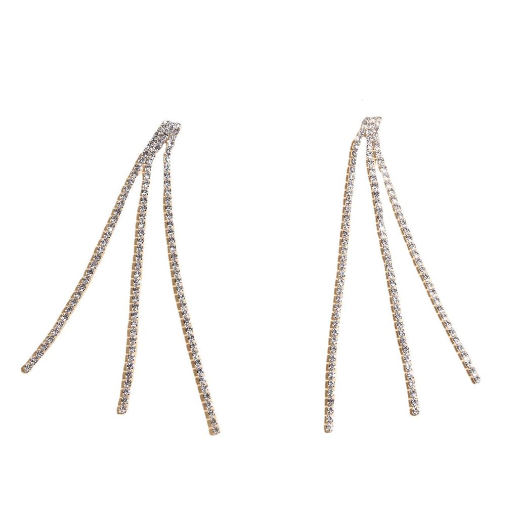 New Temperament Three-layer Full Diamond Fringed Earrings for Women, Diamond-set Fashion Trend Long Line Earrings