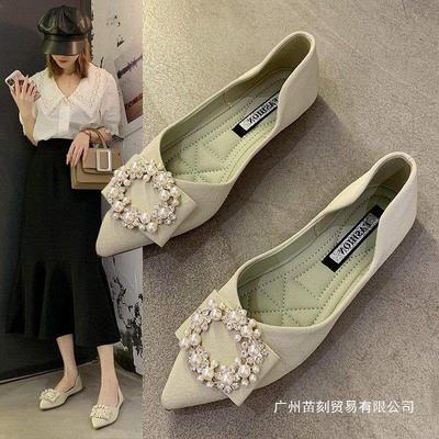 Single Shoes Female Spring and Autumn Shallow Mouth Pointed Fairy Wind Ladyshoes Flat Sole Soft Sole Doudou Shoes Female