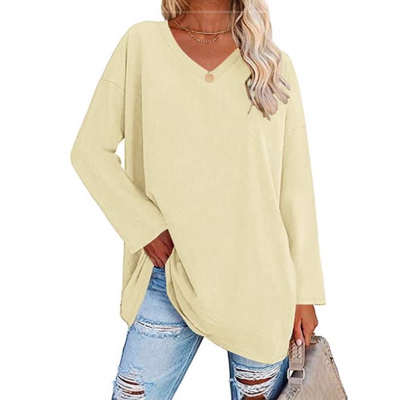 Super Large Multi-color Loose V-neck Women's T-shirt with Drop Shoulder Sleeves