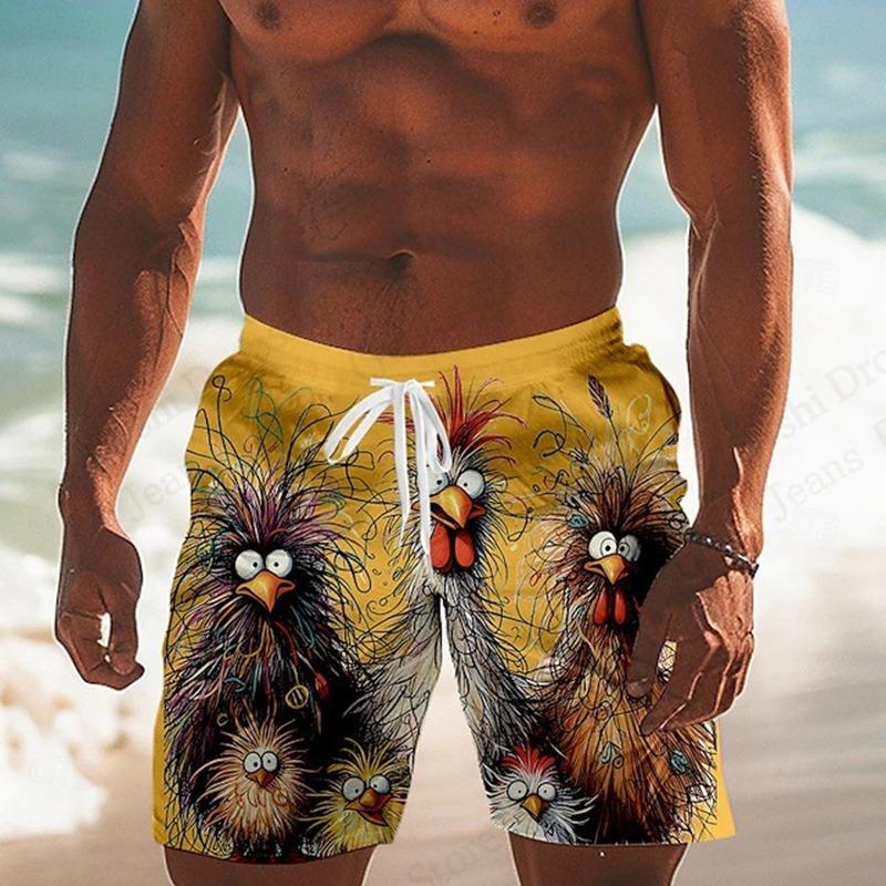 Funny Animal Chicken 3d Drawstring Swim Board Shorts Hawaiian Surfing Board Beach Short Men Trunk Swimsuit Sport Pant Shorts