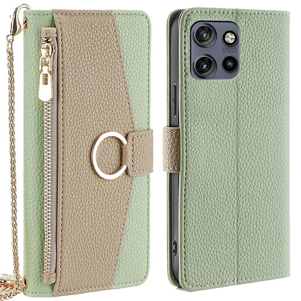 For Motorola Edge 50 Neo 5G Case Mirror Wallet Leather Phone Cover with Chain Shoulder Strap