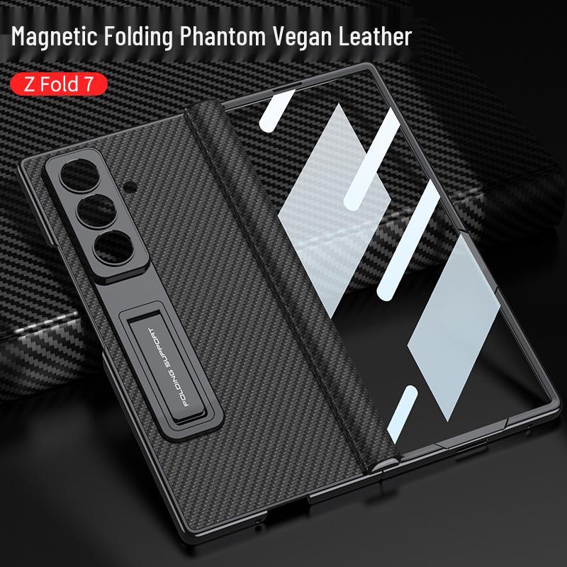 Samsung Z Fold7 Electroplated Leather Magnetic Case with Bracket - Anti-drop Protective Cover