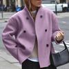 Light Khaki Double Breasted Short Coat , Casual Urban Outfit for Women