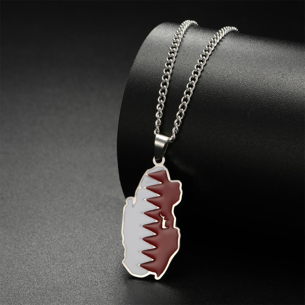  Drip Oil Qatar Map Necklace For Women Men Stainless Steel Qatari Country Flag Pendant Chain Patriotic Jewelry Wholesale