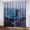 2PC Ocean Beach 3D Curtains Beautiful Landscape Pleasant Style Applicable Bedroom Balcony Living Room Kitchen Window Decor