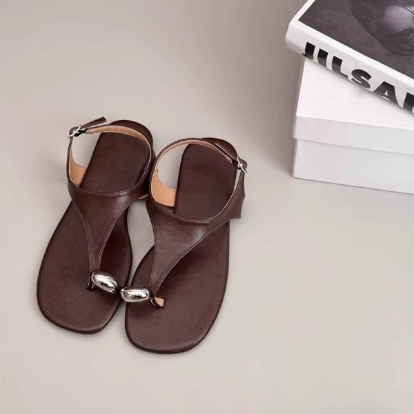 Fashion Real Leather Shoes Woman Flat Sandals Flip Flops Platform Summer Heels  Open Toe Genuine Without Retro Corrective 2025 Girls