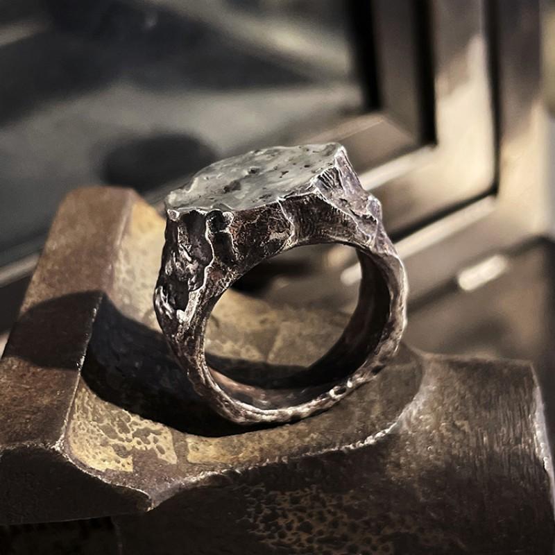 Handcrafted Adjustable Open Ring Mens Vintage Rock Style Copper Plated Geometric Statement Unisex