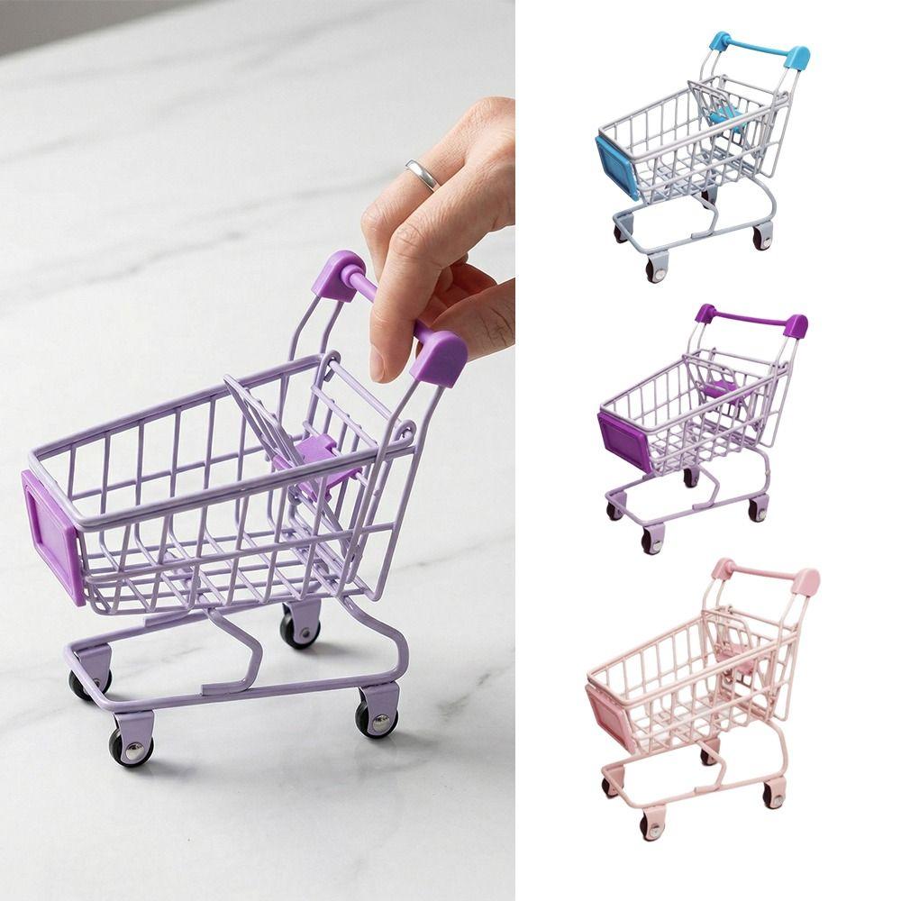 Model Shopping Cart Storage Hollow Toy Trolley Container Desktop Stationery Holder Girls