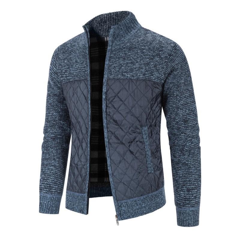 

Men’s Colorblock Plaid Fleece Lined Stand Collar Sweater M
