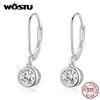 WOSTU New Fashion 100% 925 Silver Exquisite Round Zircon Drop Earrings For Women Wedding Earrings Luxury Jewelry CQE747